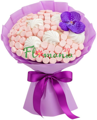Большой женский букет с зефиром и маршмеллоу
